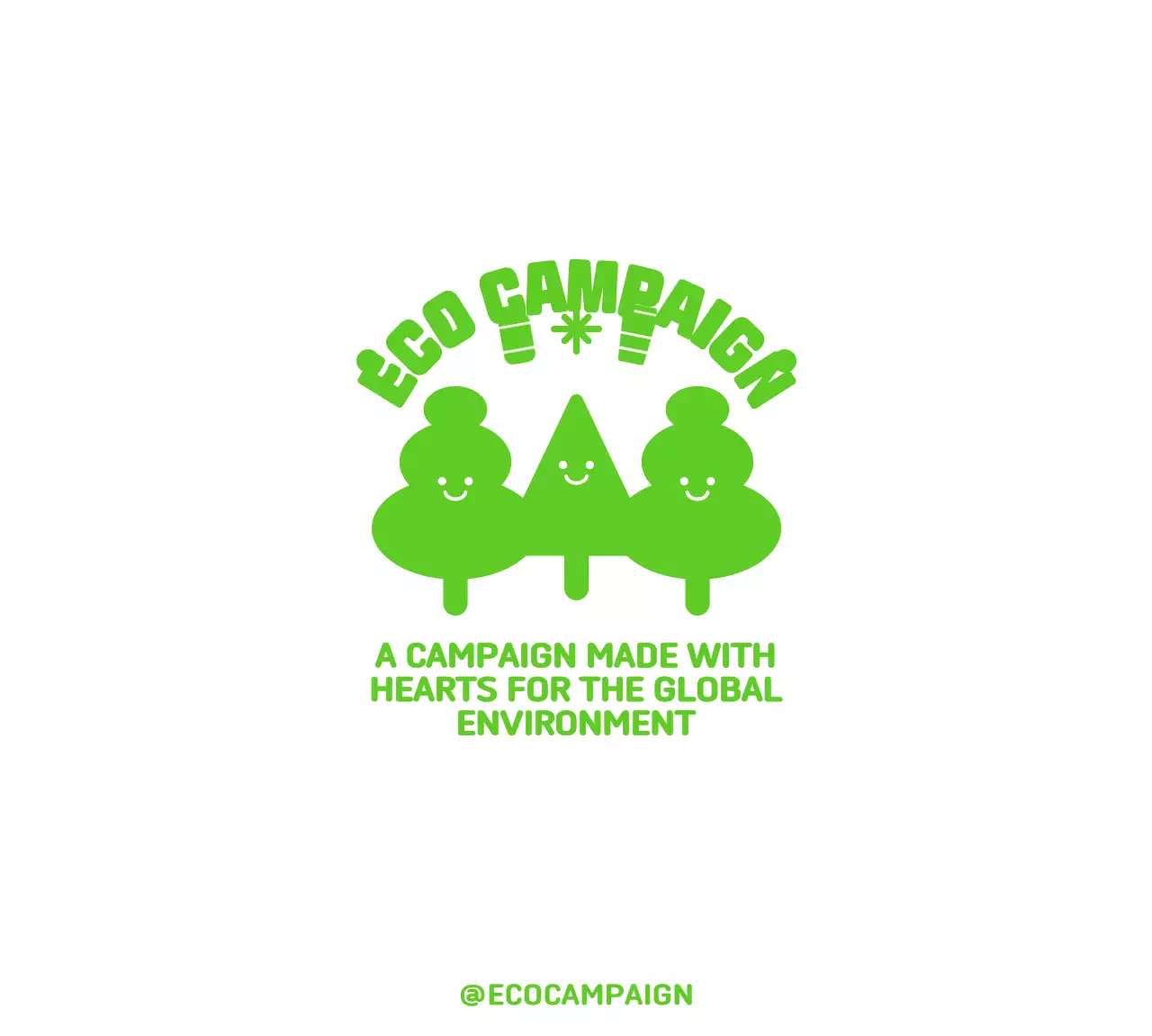 Gaya kampanye lingkungan dengan karakter kayu yang menggemaskan dan kombinasi teks