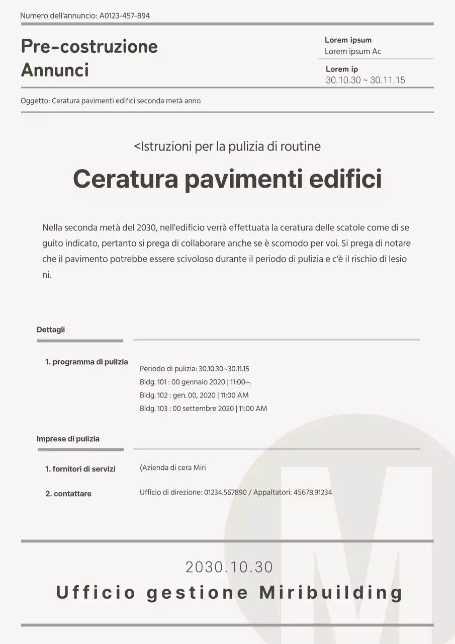 Formattazione del documento di annuncio pulita e in tonalità di grigio