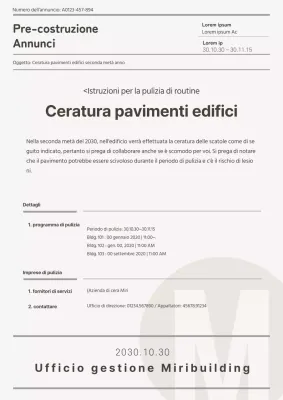 Formattazione del documento di annuncio pulita e in tonalità di grigio