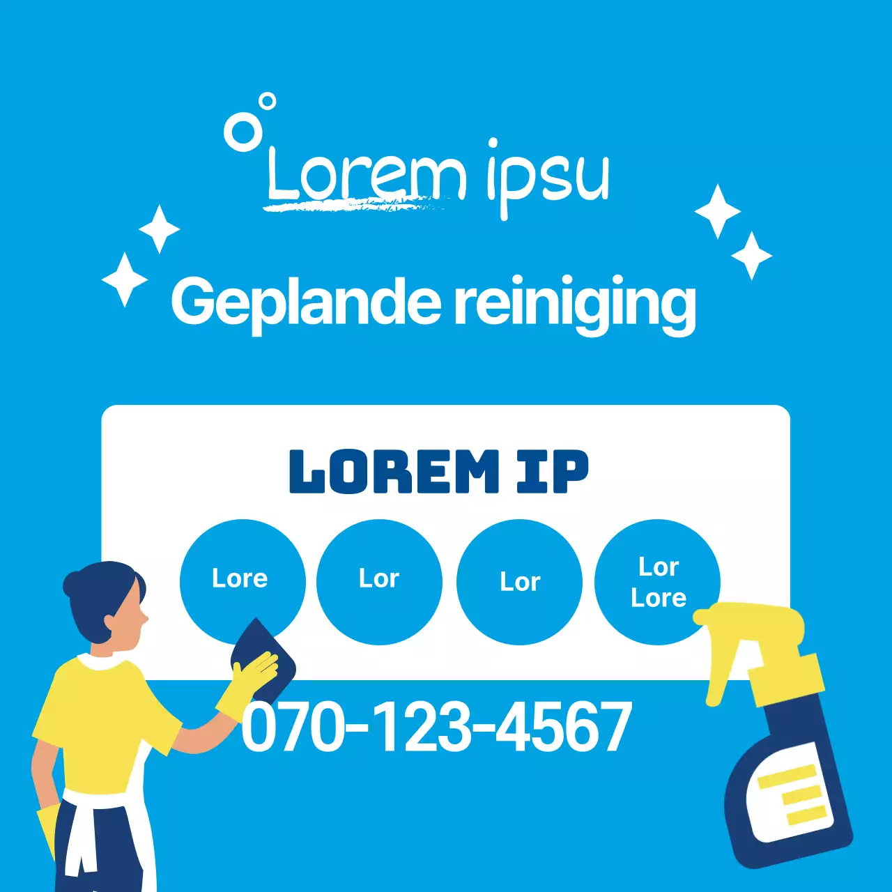 Blauwe illustratie ter promotie van een nette schoonmaakdienst