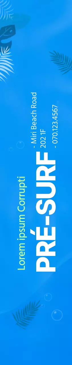 Ilustração simples do oceano em azul e chartreuse para informação e promoção do surf