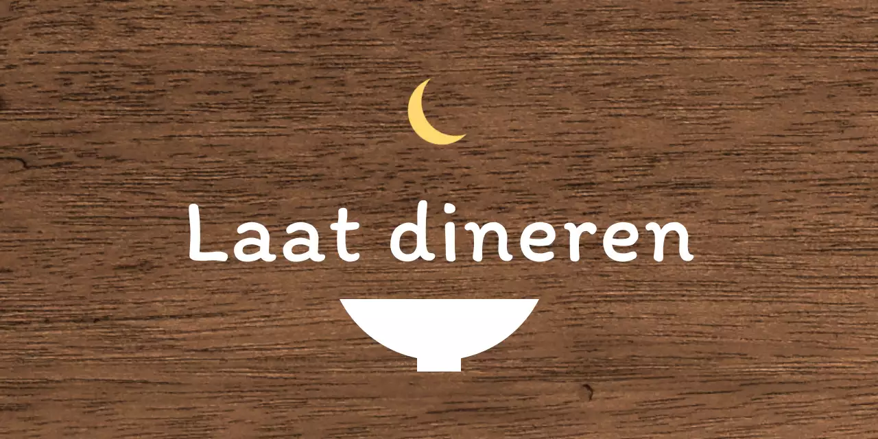 Een eenvoudig bord voor een laat restaurant met witte en gele tekst en een illustratie van een kommaan.