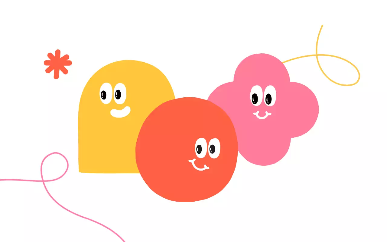 Untuk promosi perusahaan dengan karakter berbentuk figur yang lucu dan logo perusahaan dengan warna-warni