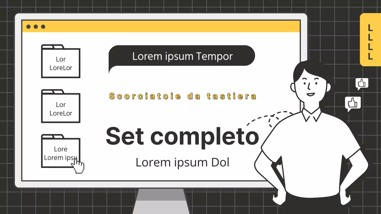 Scorciatoia illustrata per la postazione di lavoro, in una miniatura di YouTube di colore giallo inchiostro