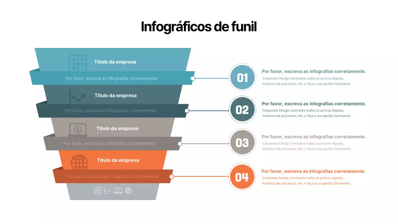 Infografia empresarial simples em forma de funil com cores suaves