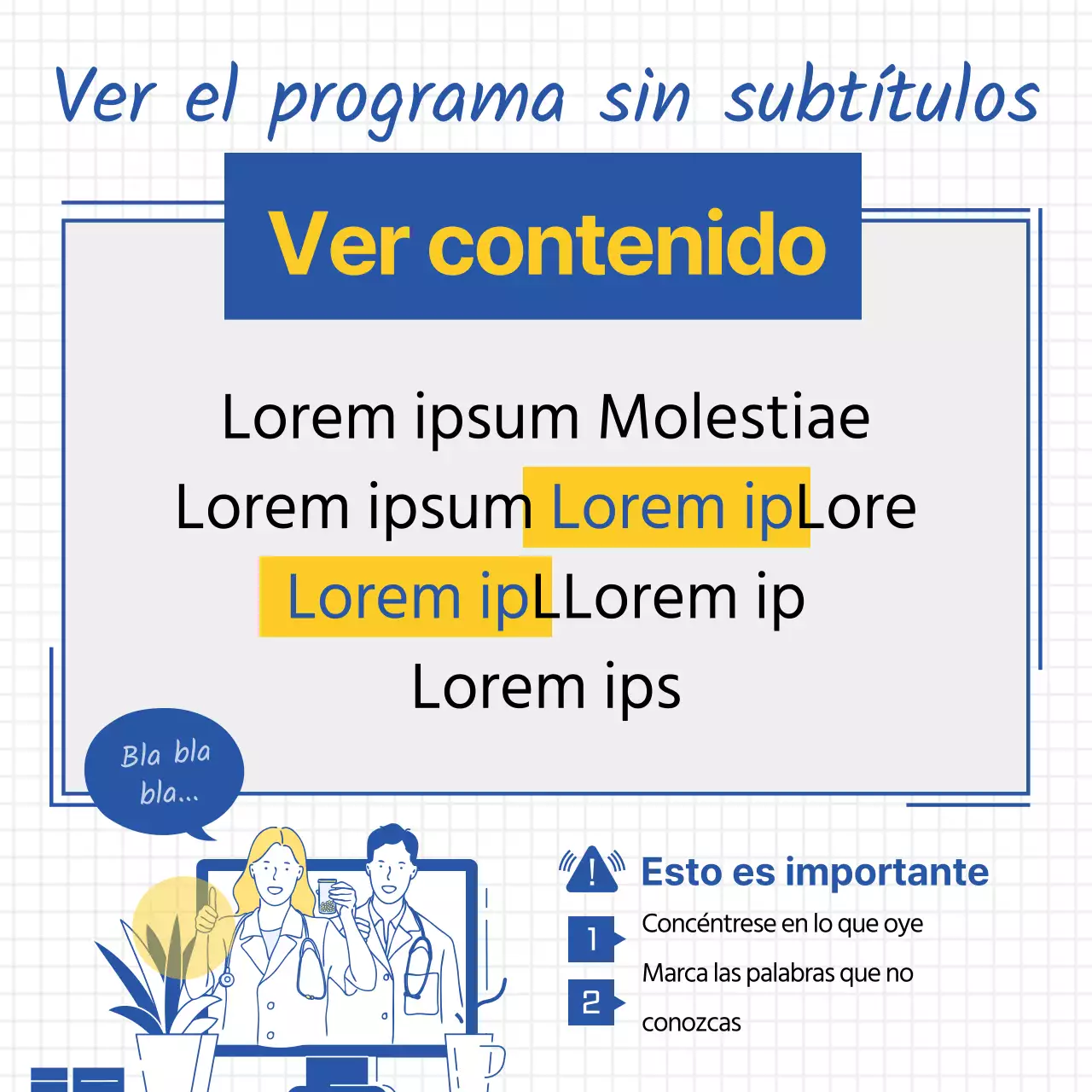 Sencilla ilustración lineal en amarillo y azul para promover el aprendizaje del inglés