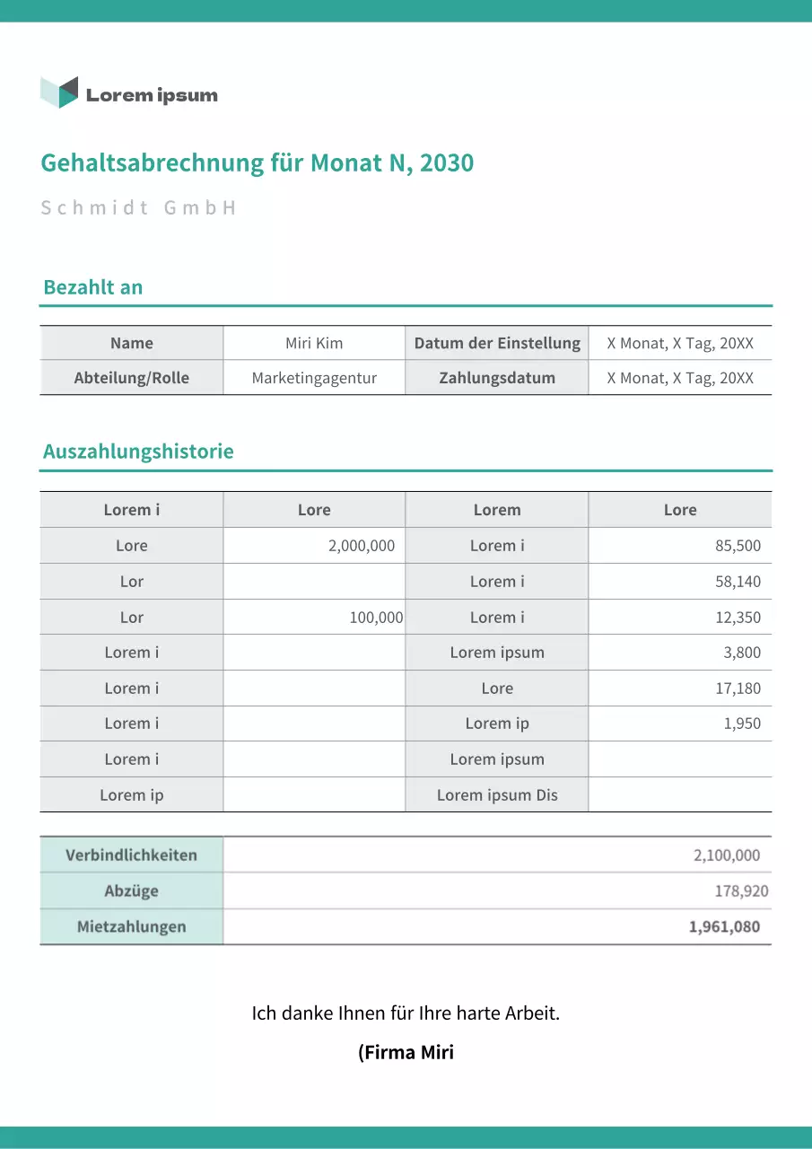Formatieren eines mintfarbenen Lohnzettels