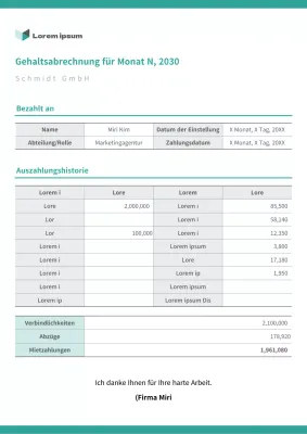 Formatieren eines mintfarbenen Lohnzettels
