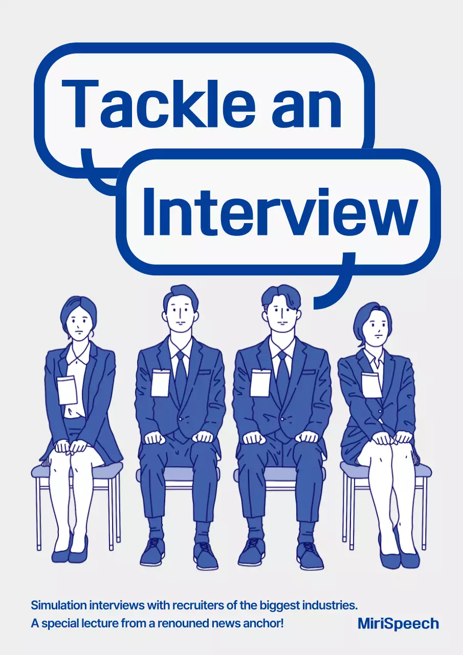 Simple illustration of a blue and gray job interview speech school