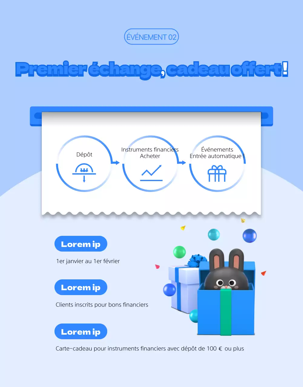 Thème épuré sur les instruments financiers avec des illustrations 3D bleues