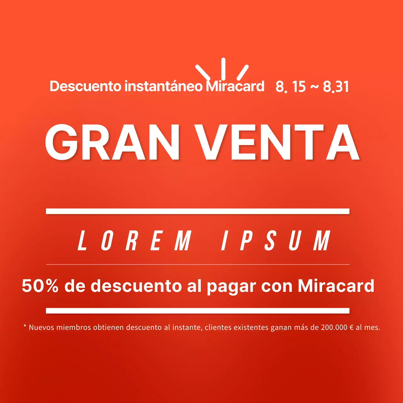 Tarjeta sencilla gran venta social media cuadrada con tipografía naranja