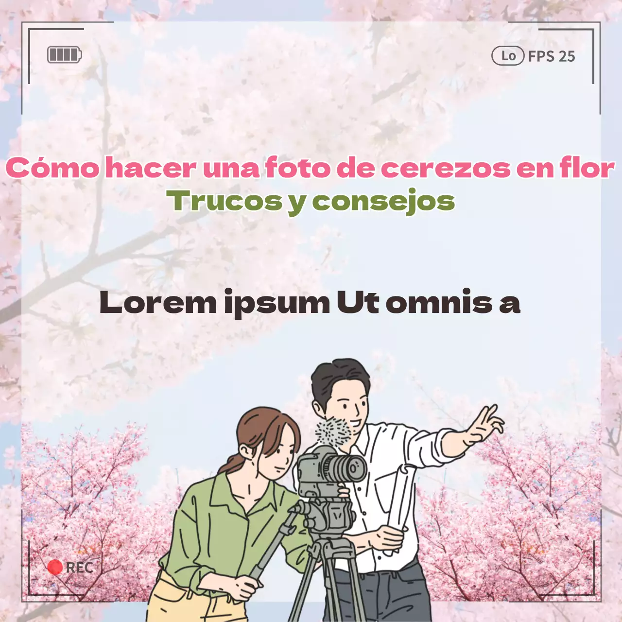 Consejos sobre cómo tomar una foto de la vida de las flores de cerezo con flores de cerezo de color rosa y un marco de la cámara concepto de ilustración