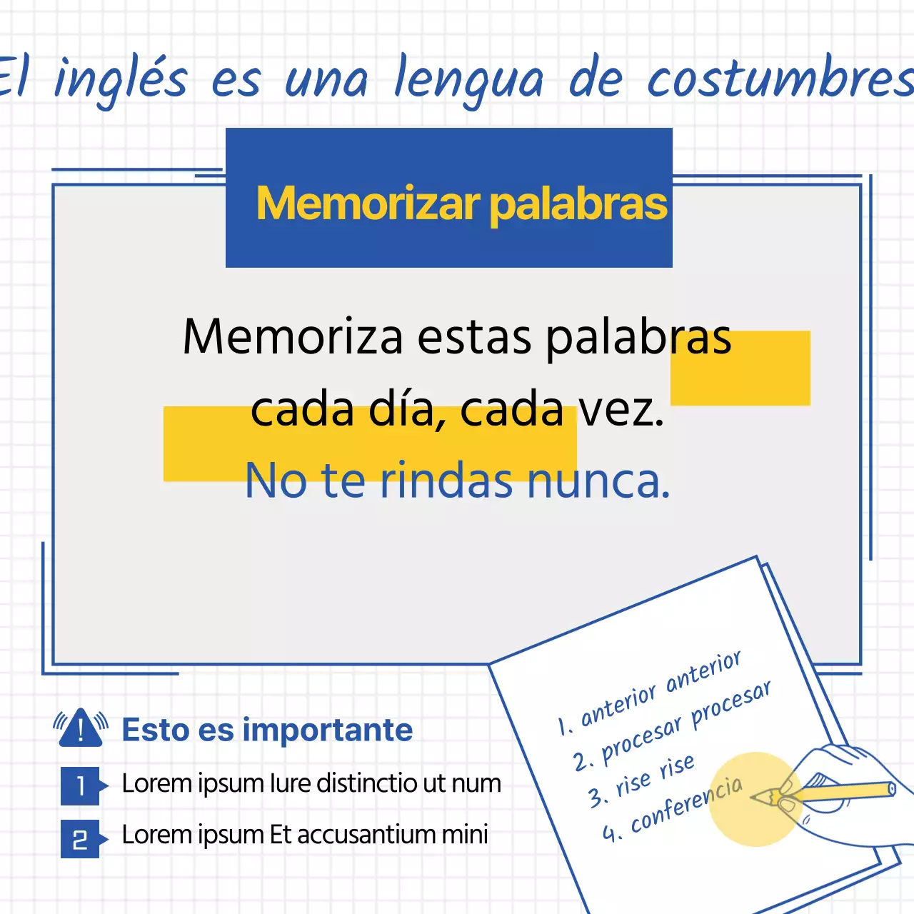Sencilla ilustración lineal en amarillo y azul para promover el aprendizaje del inglés