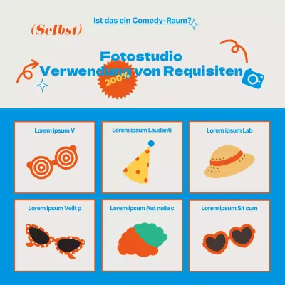 Ein kühles und lebhaftes blau-rotes Farbschema mit Fotostudio-Requisiten