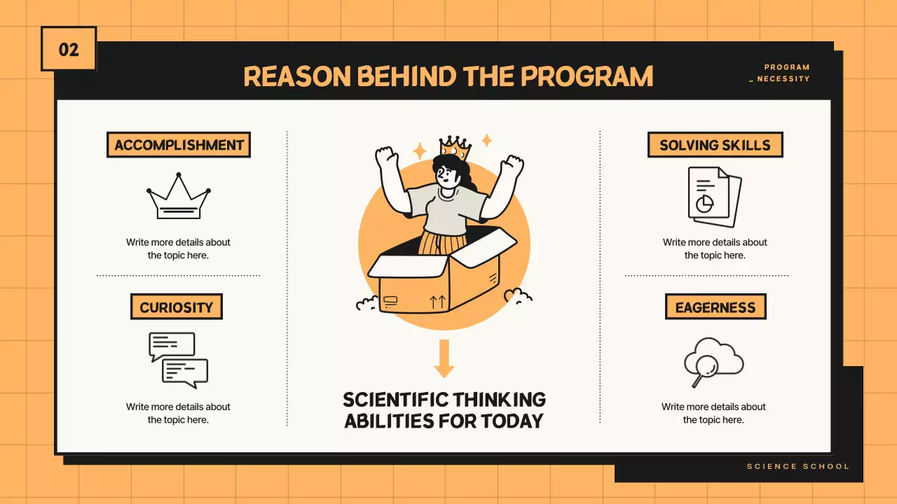Science Class Program Proposal Using Orange and Black Tone Lines
