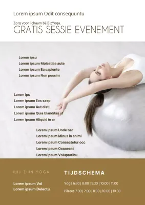 Promoot een schone yoga pilates school met een gouden foto van een vrouw die yoga doet