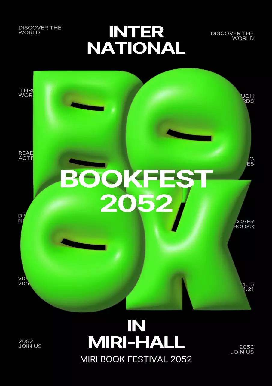 검은색과 연두색 북페어 홍보 전단지