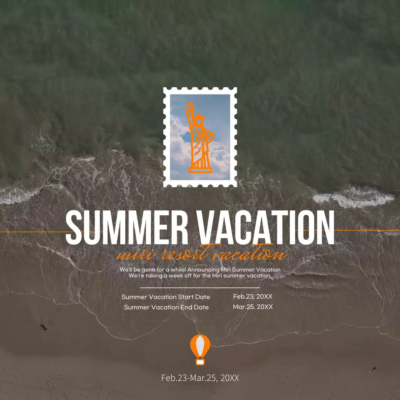 오렌지 모던 휴가 공지 소셜 미디어 게시물