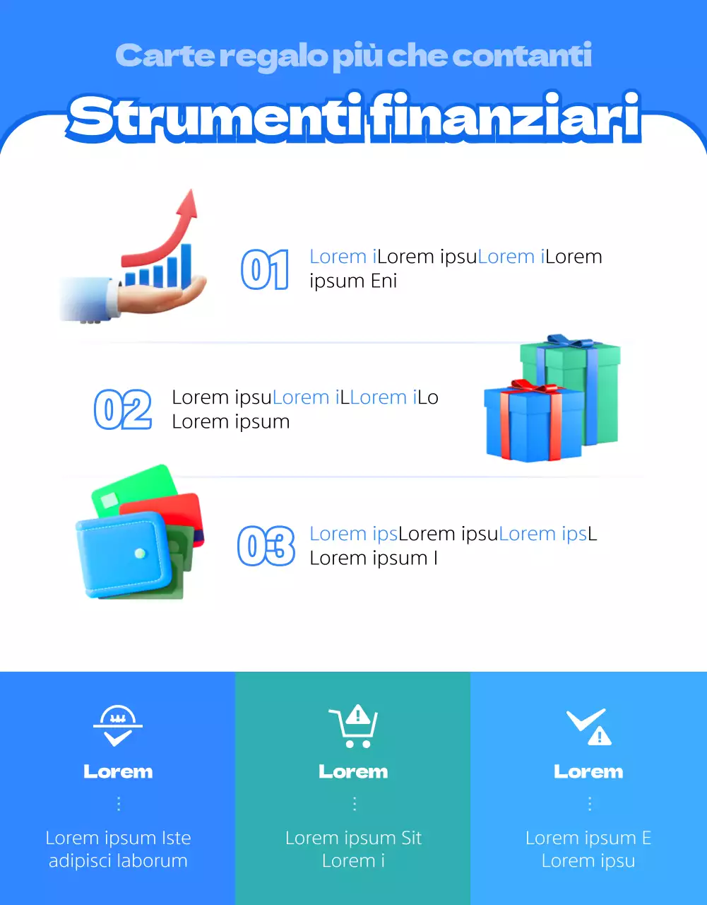 Tema di concetto pulito sugli strumenti finanziari con illustrazioni 3D blu