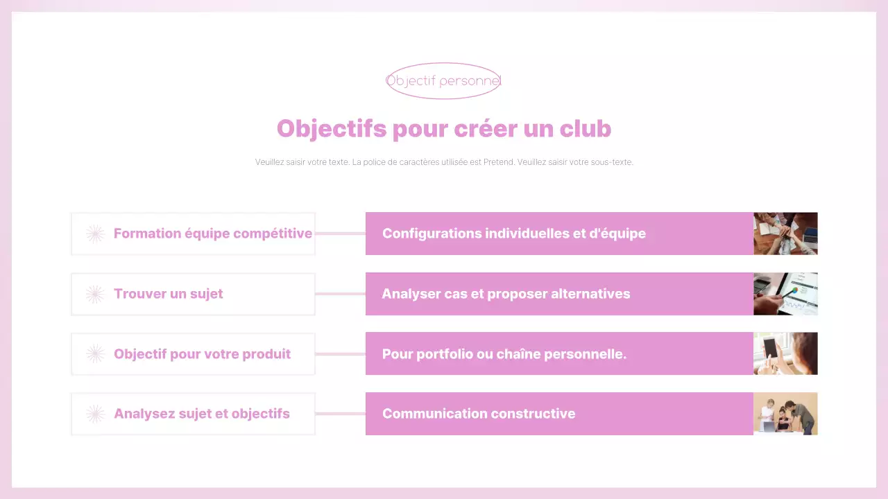 Un guide rose et propre pour l'orientation des clubs