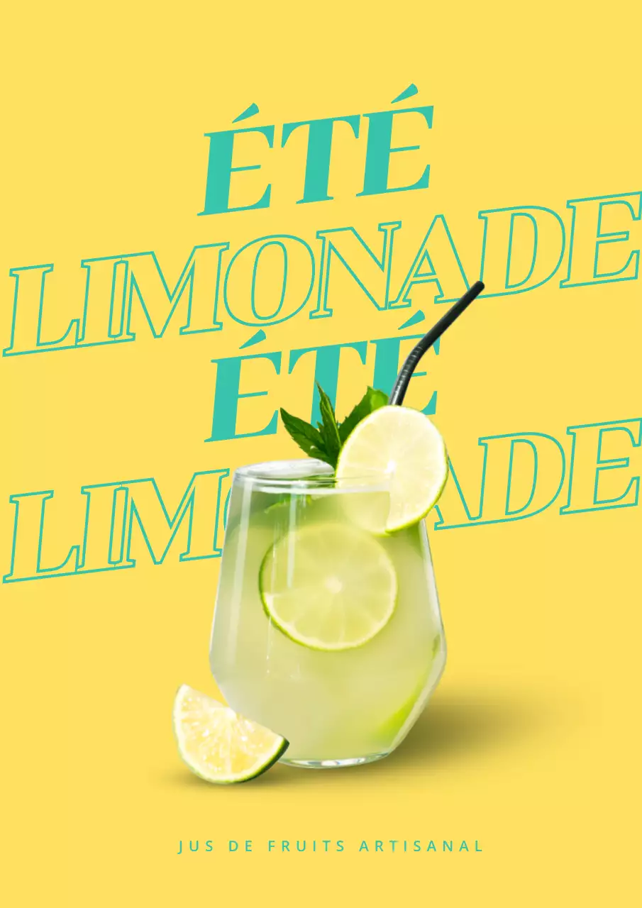 Promouvoir une carte de boissons estivales tropicales en jaune et menthe