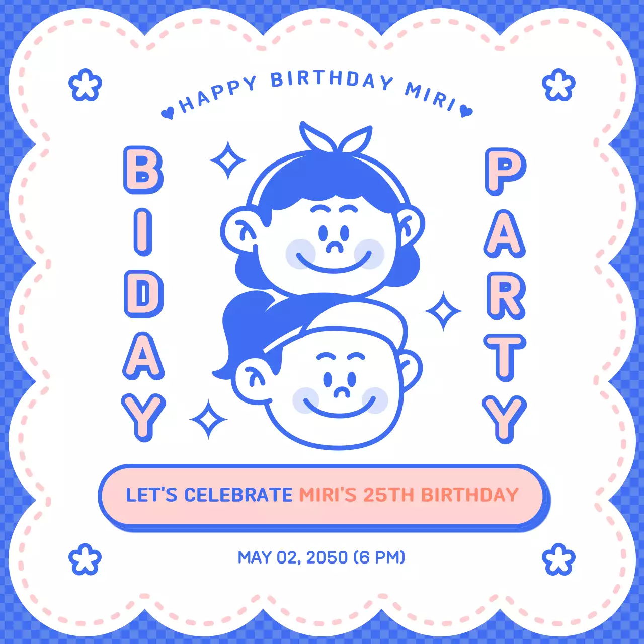 파란색과 분홍색의 생일 파티 초대