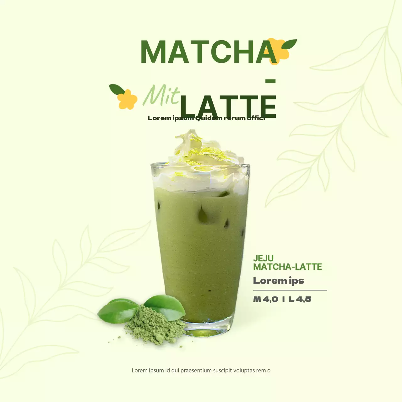 Limonengrünes Cafe Kaffee Menü Quadratisches Banner