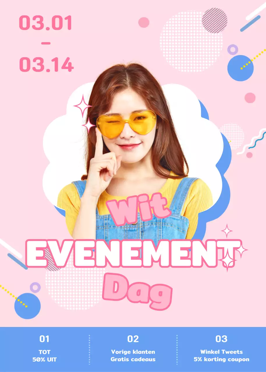 Witte Dag-evenementen in roze en lichtblauw