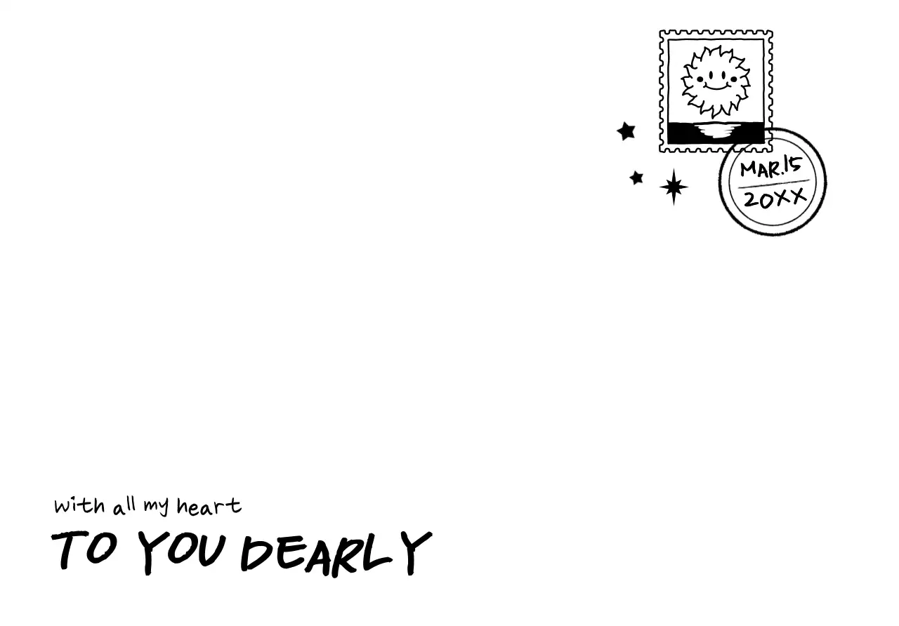 For letters with a cute postage stamp illustration with a black hand-drawn concept