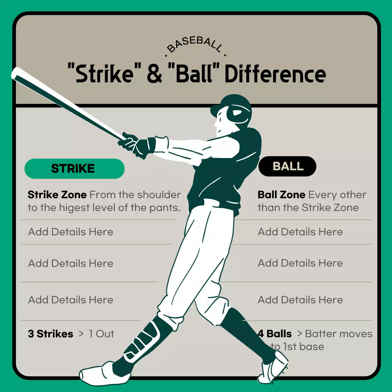 Beige Turquoise Modern Baseball Information