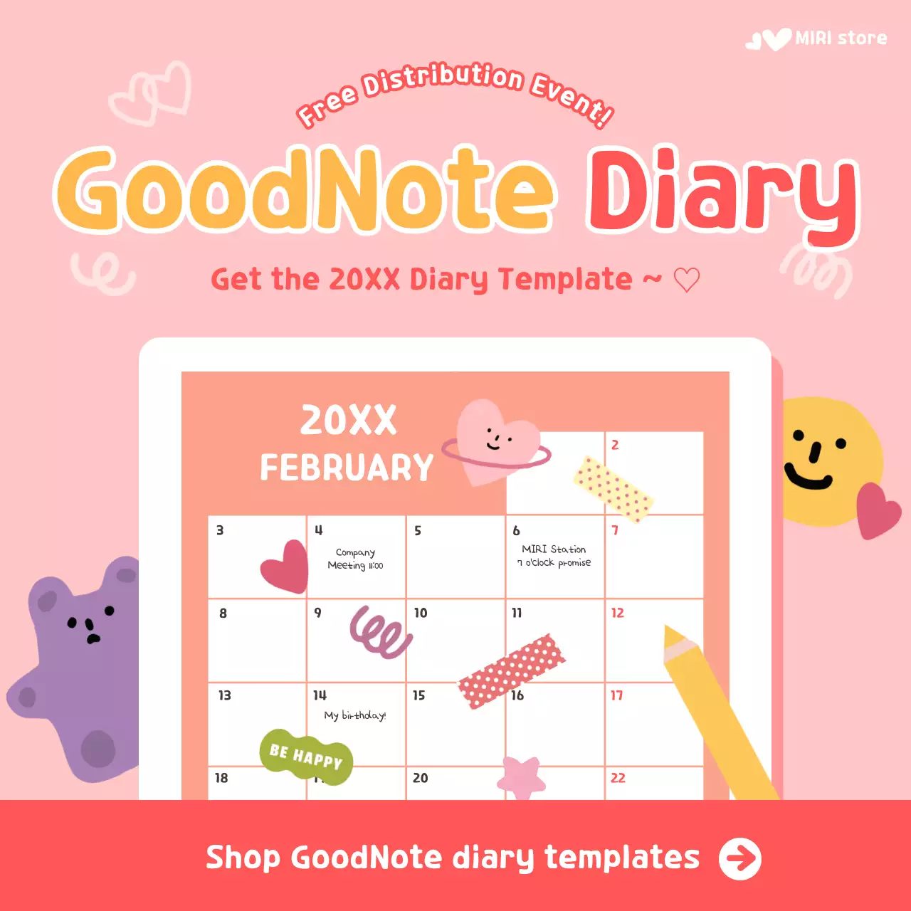 Pink Simple Diary Promotion Social Media Post