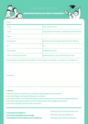 Aanvraagformulier voor een shoot in een illustratiestudio in mintkleur