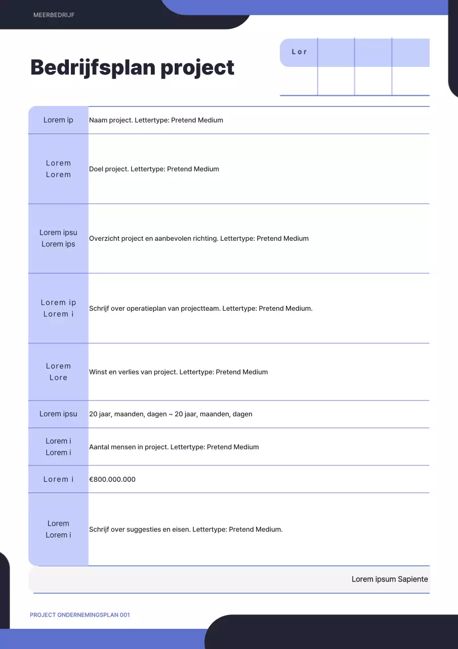 Zwart en blauw, rond, eenvoudig concept project ondernemingsplan