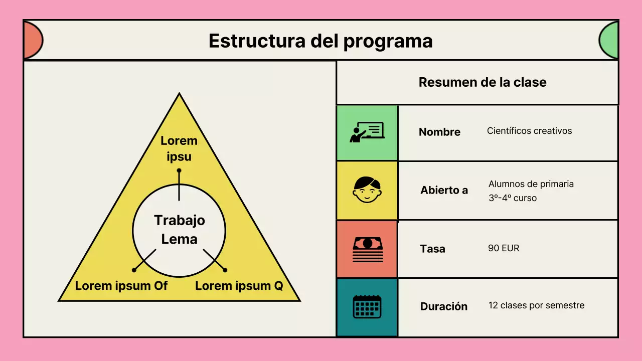 Cartera de propuestas de programas extraescolares de color rosa