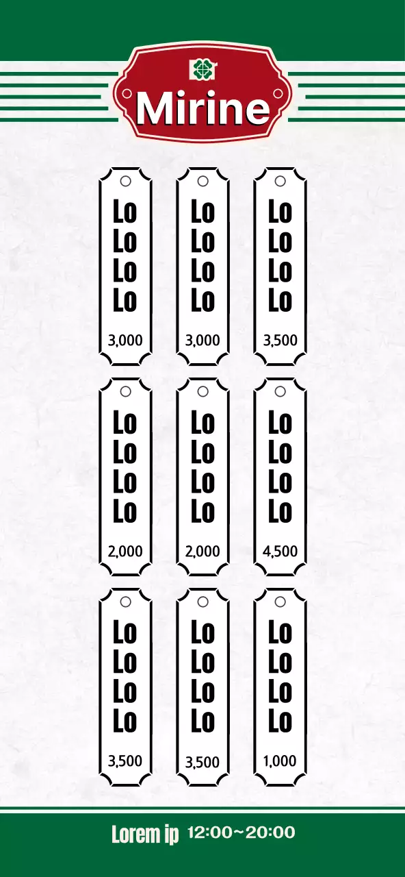 Sencillo menú en verde y rojo para una tienda de bento