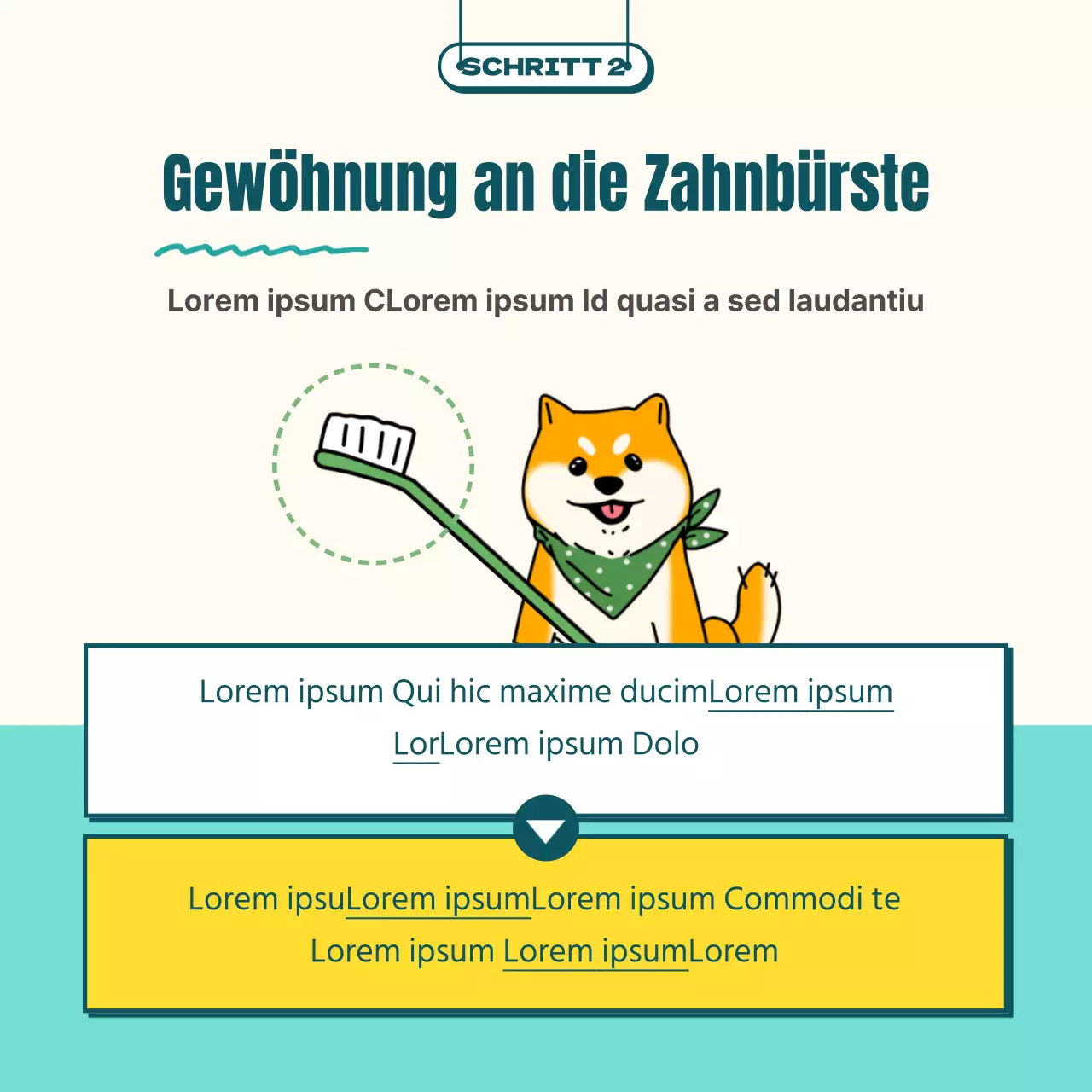 Illustrierte Hundebürste in mint und gelb