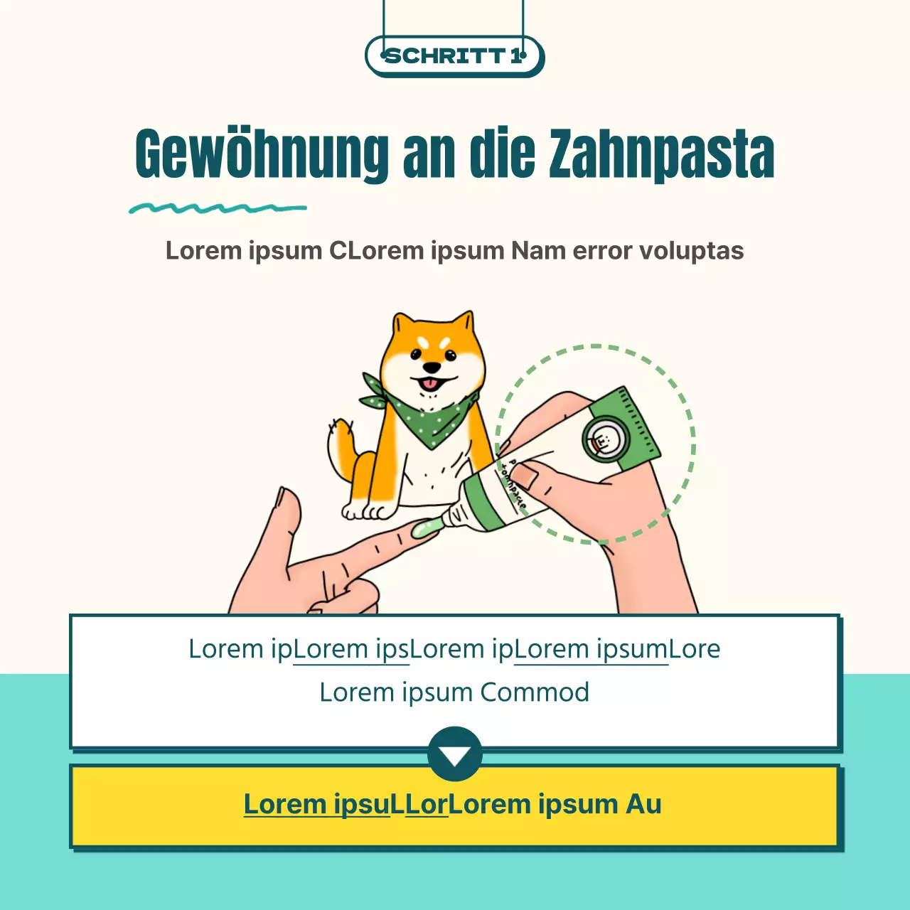 Illustrierte Hundebürste in mint und gelb