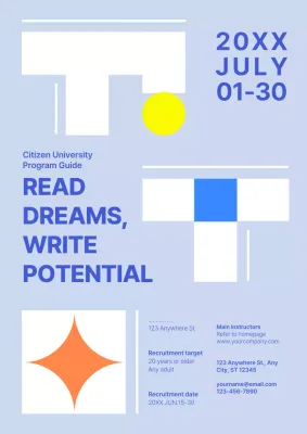 Recruiting students for the light blue circle and square polygon concept for the summer special civic college education program