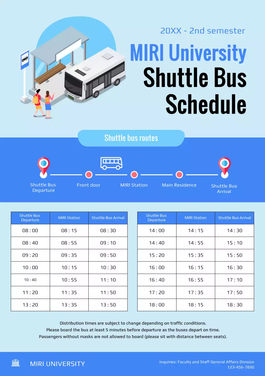 Blue Modern Bus Schedule Information Poster