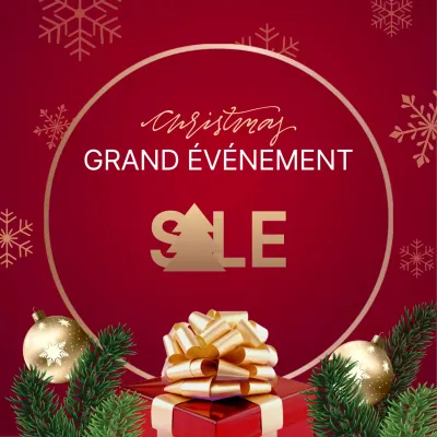 Thème des soldes de Noël avec une ambiance de fête luxueuse rouge-or