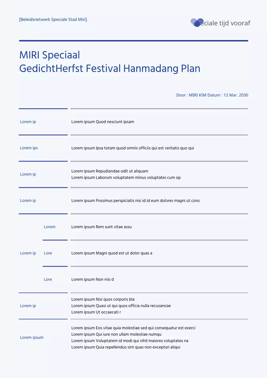 Marineblauwe eenvoudige lijnen tafelontwerp evenement voorstel