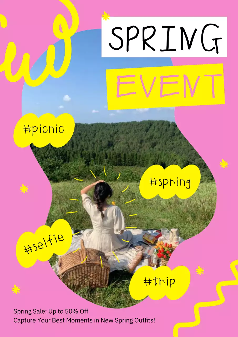 분홍색과 노란색의 귀여운 쇼핑몰 할인 행사