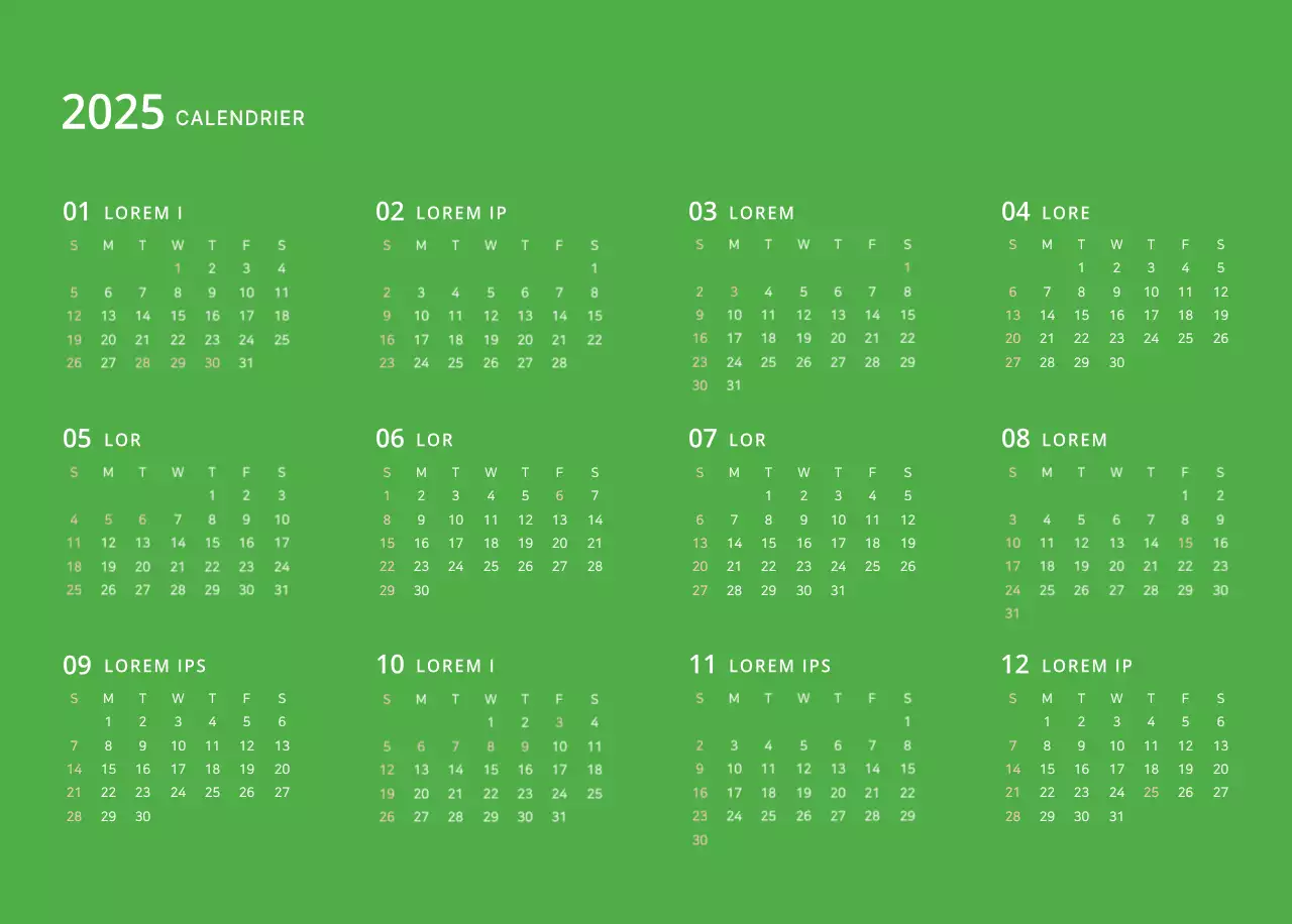 Calendrier illustré multicolore