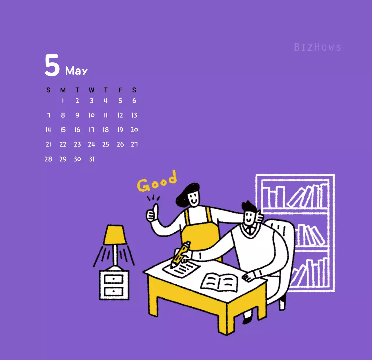 Lịch năm mới với hình ảnh minh họa dễ thương