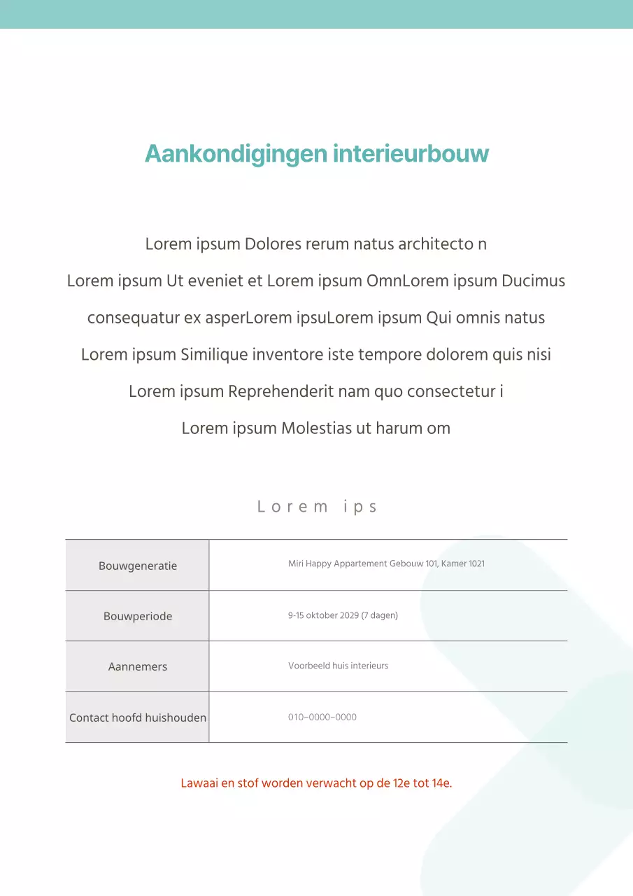 Een eenvoudige appartementfolder in mintkleur