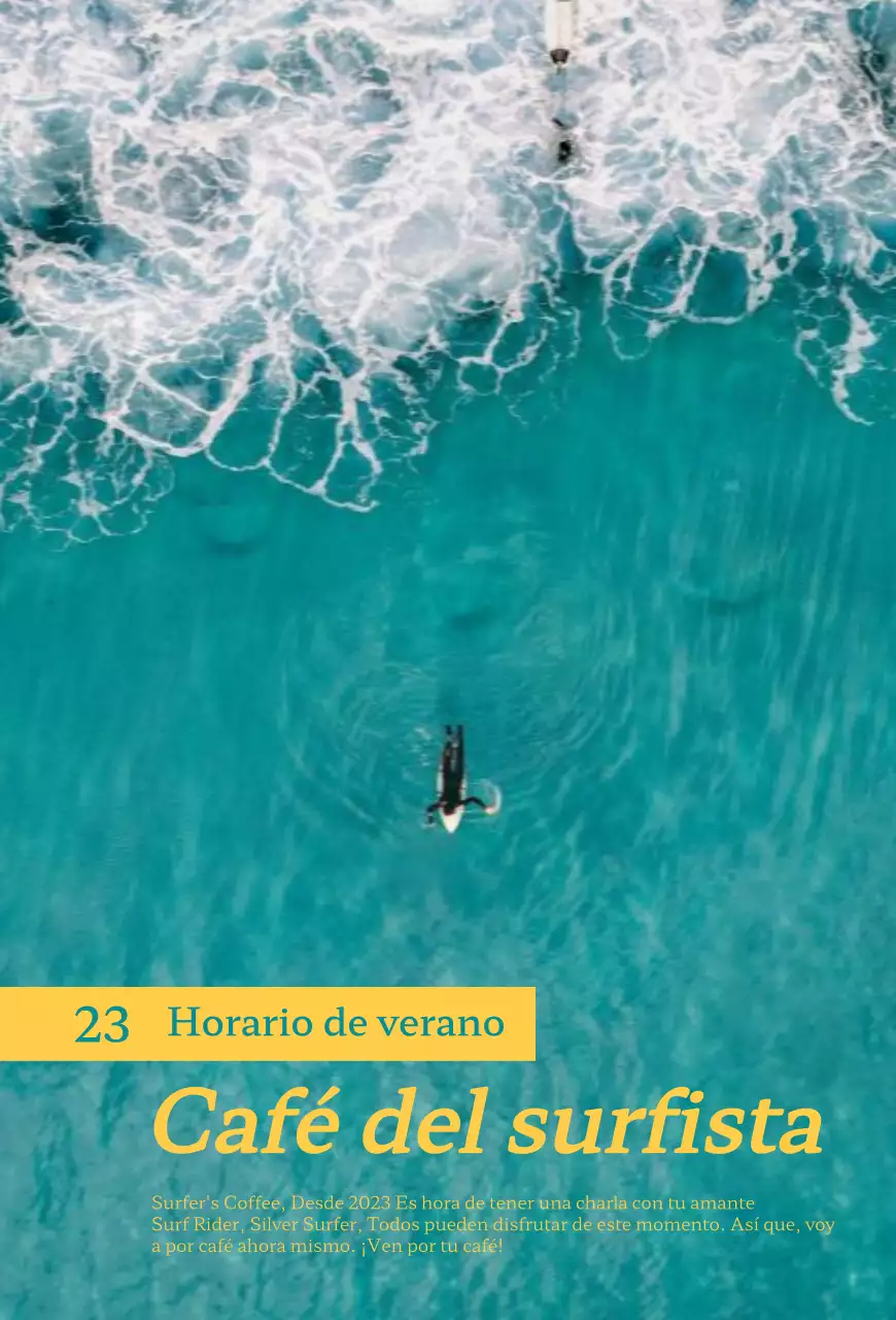 Promociona tu café fotográfico de surf oceánico de verano