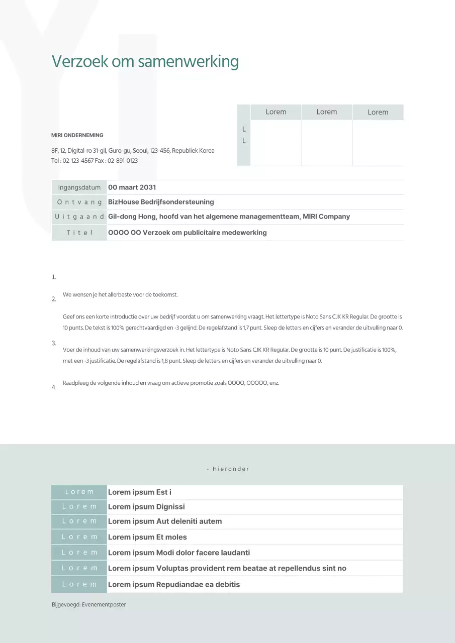 Een schoon en overzichtelijk verzoek om samenwerking in rustgevende groene tinten