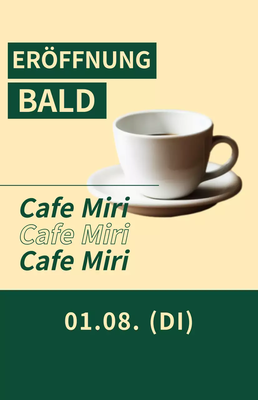 Flagge für kommende Fenster mit einem Kaffeesymbol auf hellgelbem und grünem Hintergrund