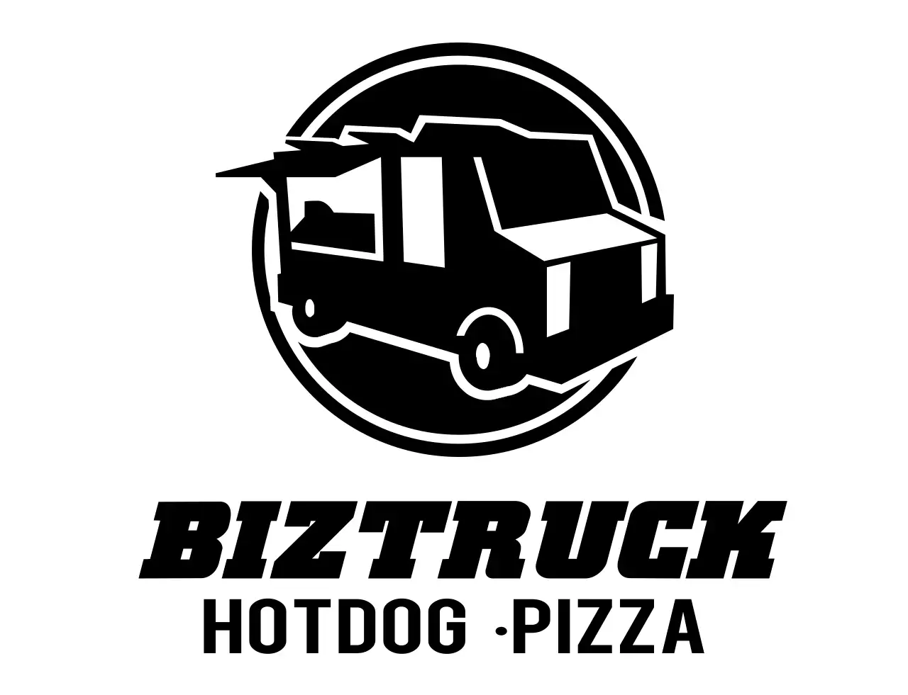 Konsep truk makanan dengan logo ilustrasi truk hitam sederhana