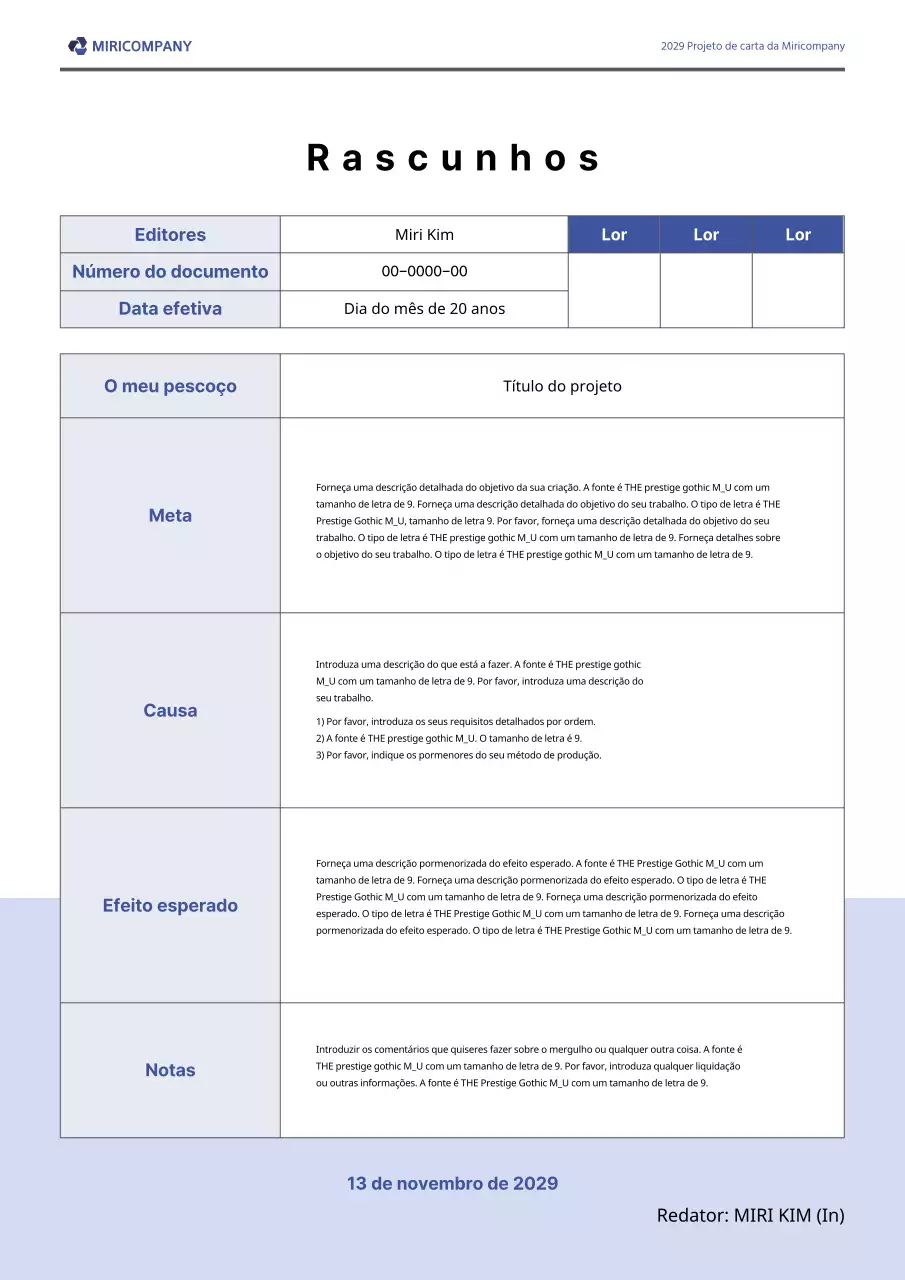 Azul, rascunhos de modelos predefinidos